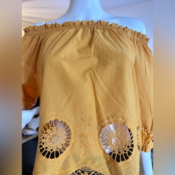 StoryOn Crochet Off Shoulder Frill Trim Top Yellow! - Picture 8 of 10